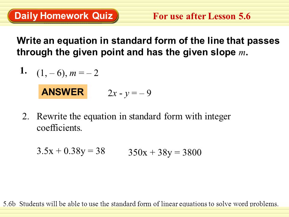 Standard Form Worksheet and Answer Key